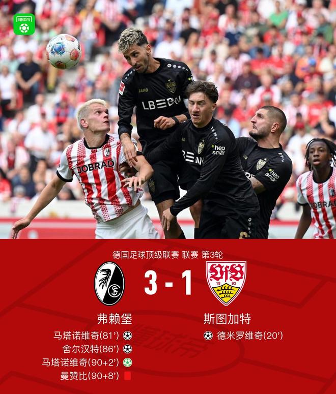 弗赖堡最后10分钟连入3球3-1逆转斯图加特，马塔诺维奇双响