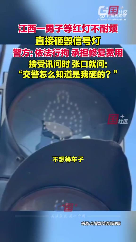 男子砸信号灯，被抓到后第一句问“你咋知道是我砸的？”