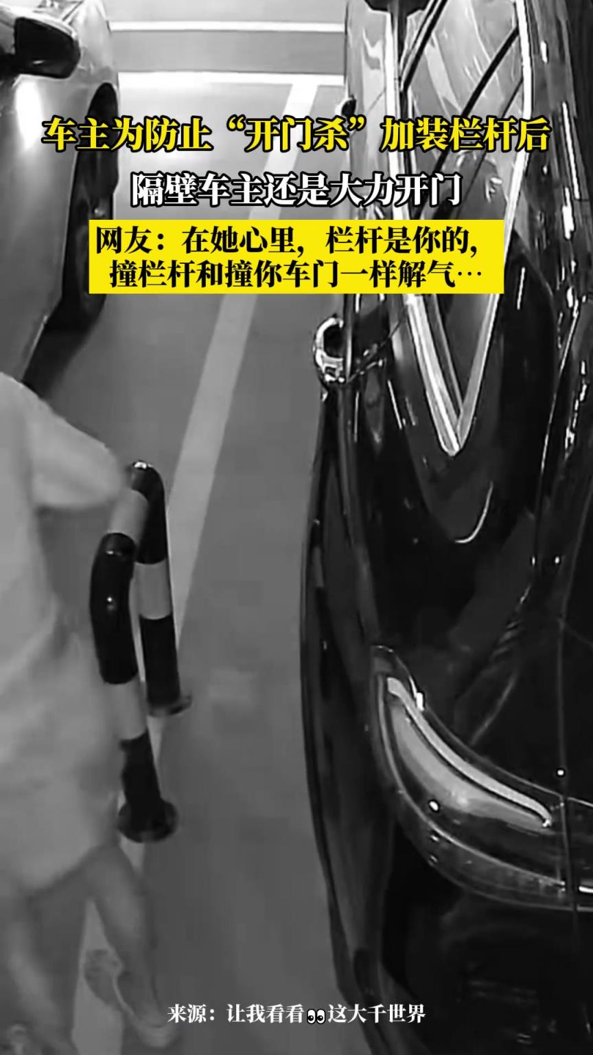 给我栏杆都整掉漆了！车主加装防开门杀，没想到还是暴力！