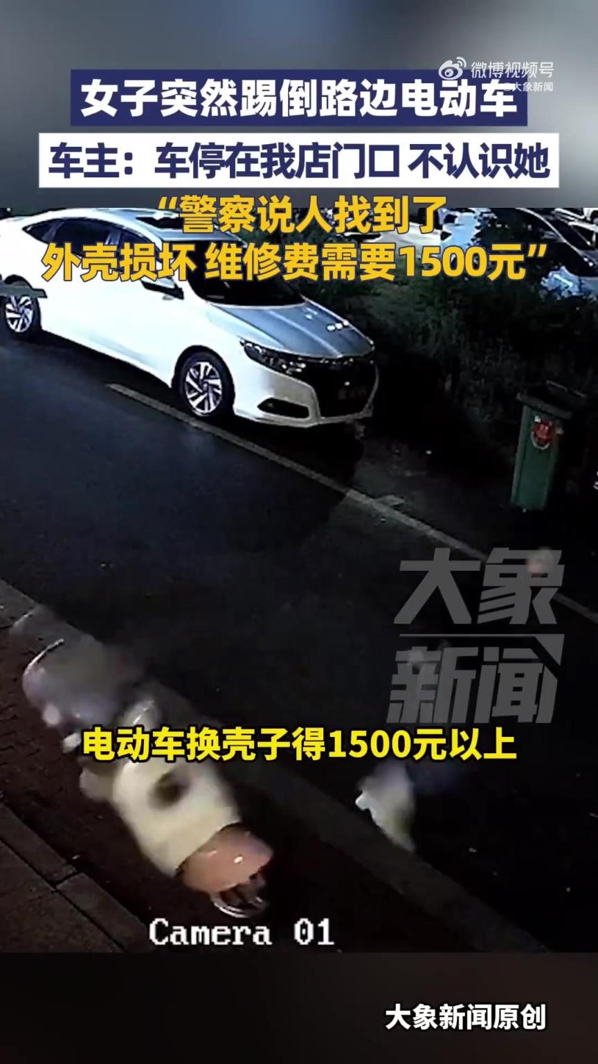 女子无故踢倒电动车造成1500元损失