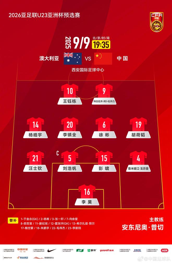 U23国足首发442阵型：王钰栋、拜合拉木双前锋