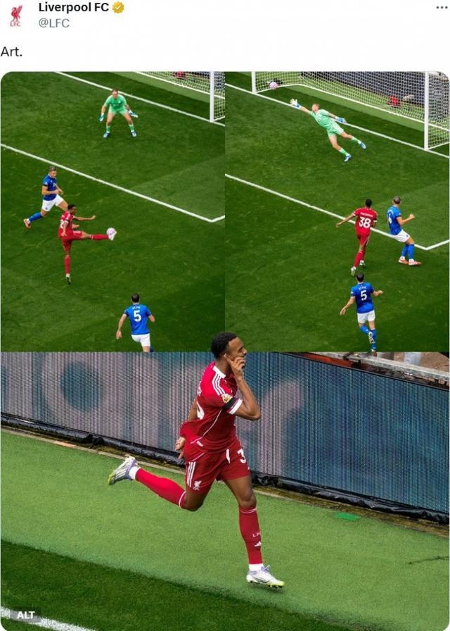 精彩凌空射门，利物浦官推晒赫拉芬贝赫进球过程图，配文：艺术！